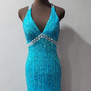 Sean Formal Sequined and Beaded Gown, Aqua